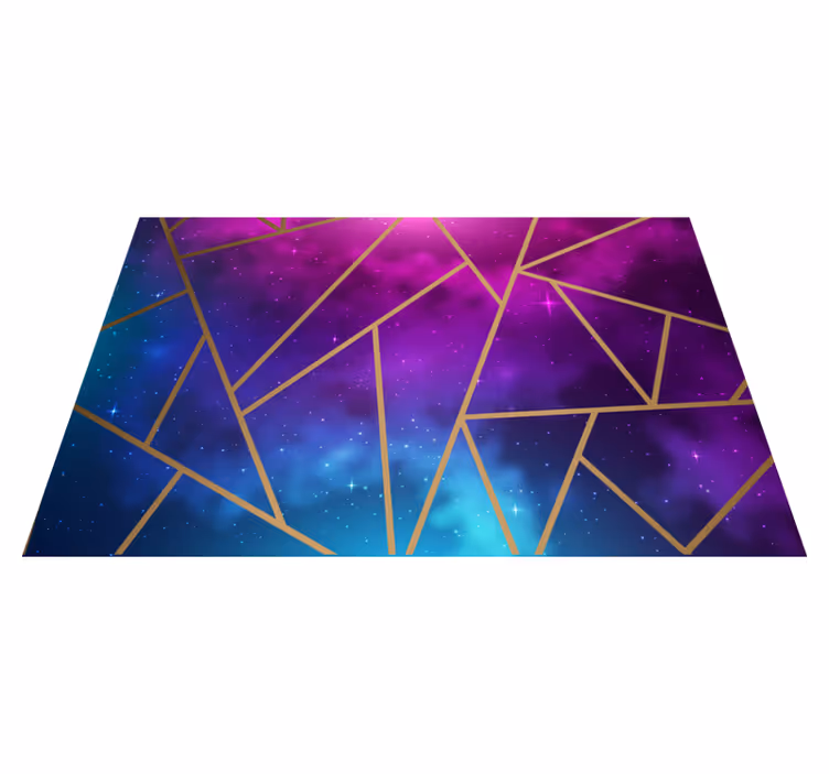 Alfombra vinílica geométrica patrón cósmico azul y morado - TenVinilo