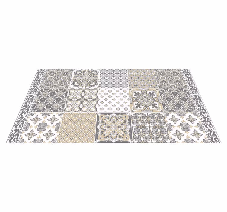Alfombra vinilo cocina hidráulica patrón azulejos vintage - TenVinilo