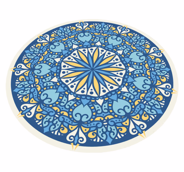 Alfombra vinílica mandala intrincado motivo azul - TenVinilo