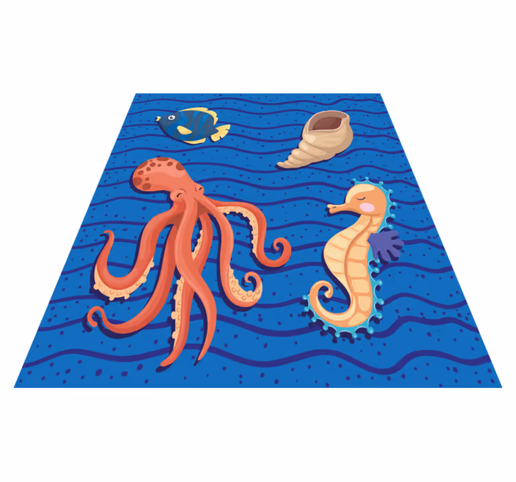 Alfombra vinílica infantil animales marinos en juego - TenVinilo