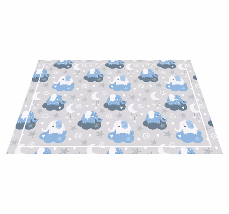 Alfombra vinílica infantil elefantes nórdicos azules - TenVinilo