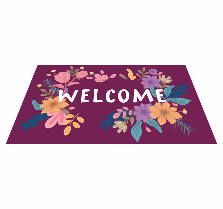Alfombra vinílica recibidor cartel floral de bienvenida - TenVinilo