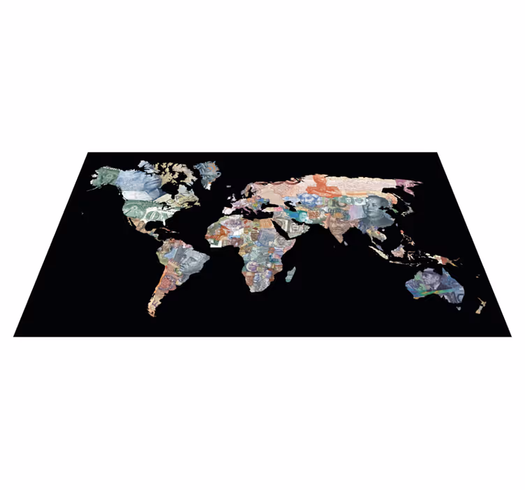 Alfombra vinílica mapamundi mapa de monedas del mundo - TenVinilo