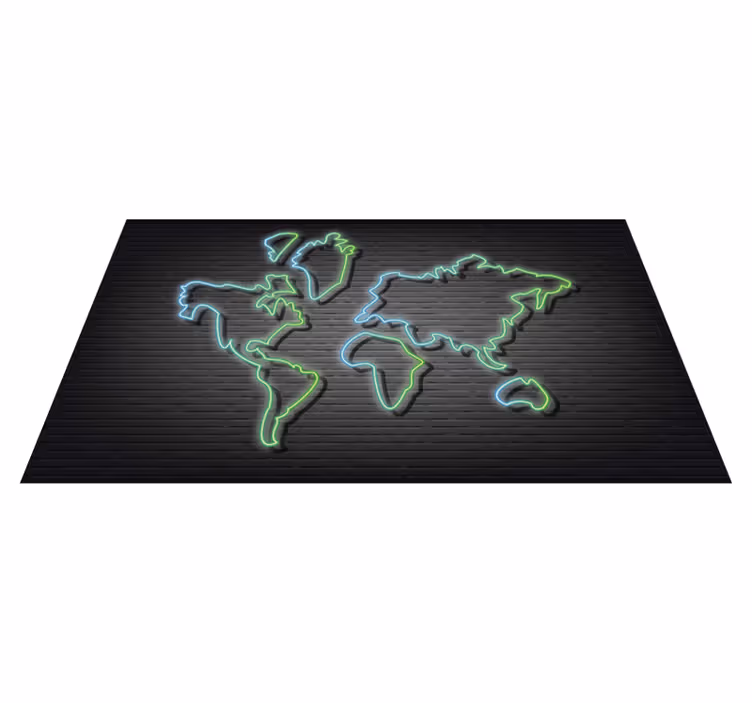 Alfombra vinílica dormitorio Mapa del mundo de neón vector lumino - TenVinilo