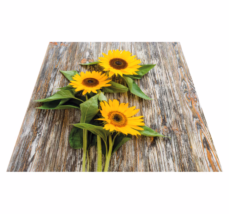 Alfombra vinílica textura Girasoles en tablones de madera - TenVinilo