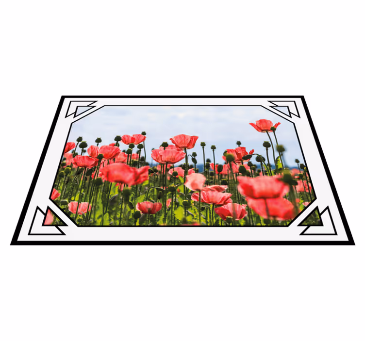 Alfombra vinilo pasillo Campo de amapolas rojas y verdes - TenVinilo