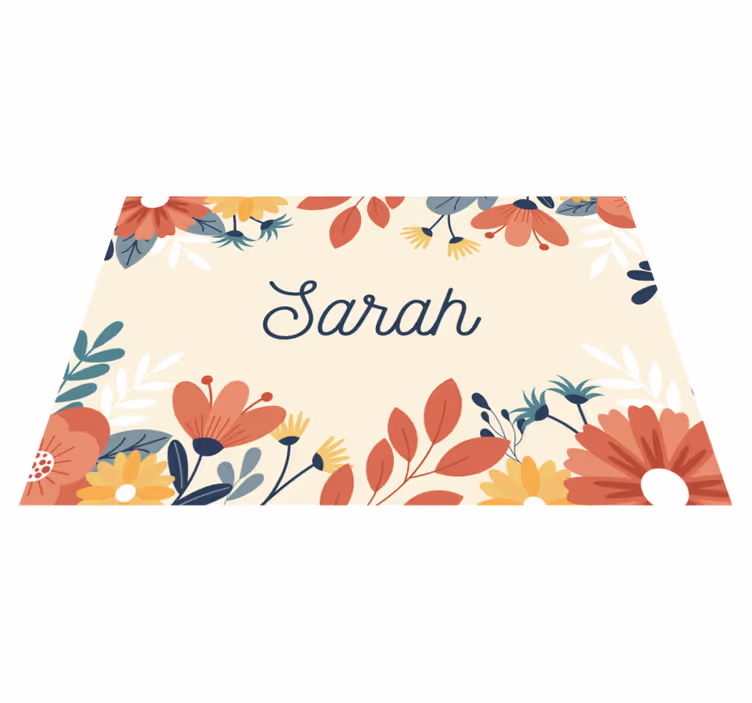 Alfombra vinílica personalizable nombre floral personalizado - TenVinilo