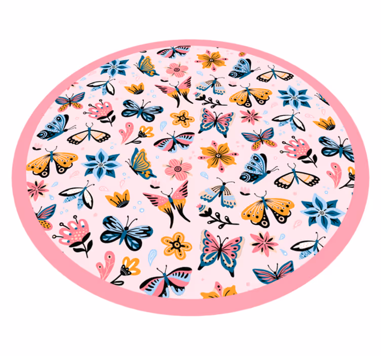 Alfombra vinílica infantil emblema de mariposa vibrante - TenVinilo