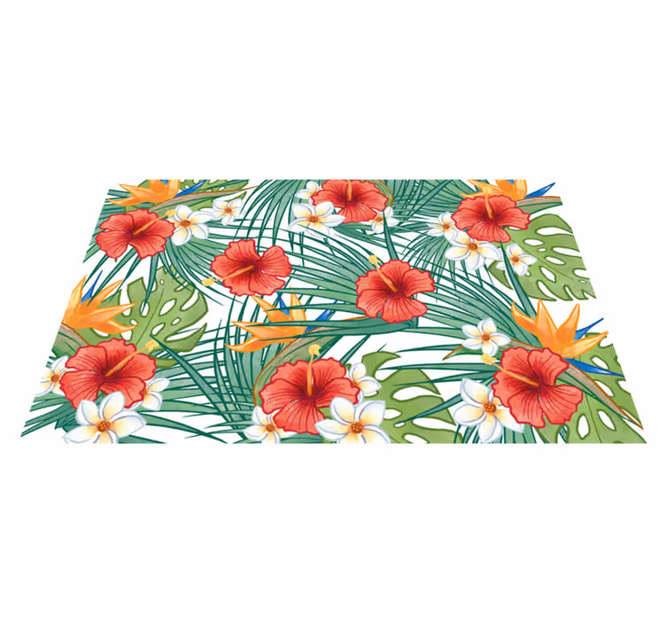 Alfombra vinílica flores tema floral tropical - TenVinilo