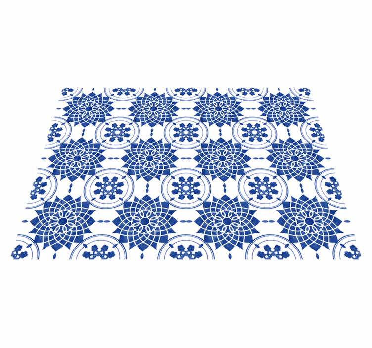 Alfombra vinílica mandala intrincados motivos azules - TenVinilo