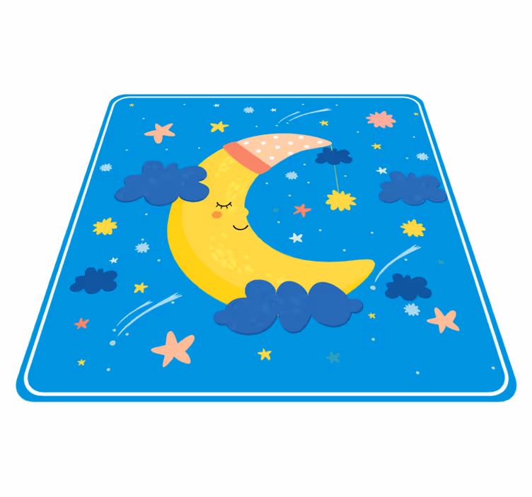 Alfombra vinilo cuadrada Luna con gorro de dormir y estrellas - TenVinilo