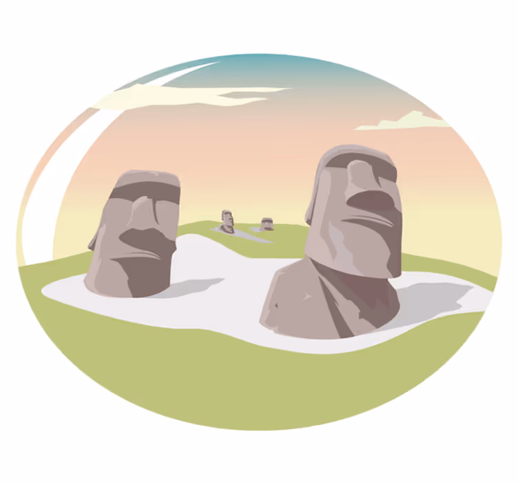 Alfombra vinílica naturaleza siluetas de piedra moai - TenVinilo