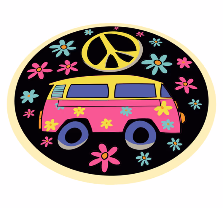 Alfombra vinílica vintage Minibús con signo de la paz - TenVinilo