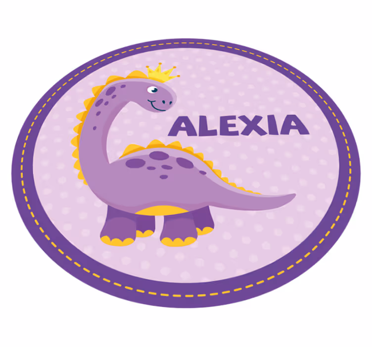 Alfombra vinílica con nombre Princesa dinosaurio de forma circula - TenVinilo