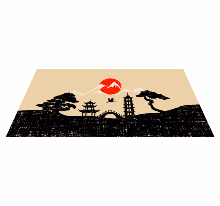 Alfombra vinílica dormitorio escena de paisaje japonés - TenVinilo