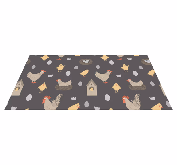 Alfombra vinílica bebé patrón de gallinas y nidos - TenVinilo