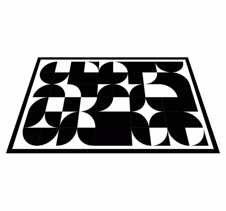 Alfombra vinílica geométrica formas negras curvas - TenVinilo