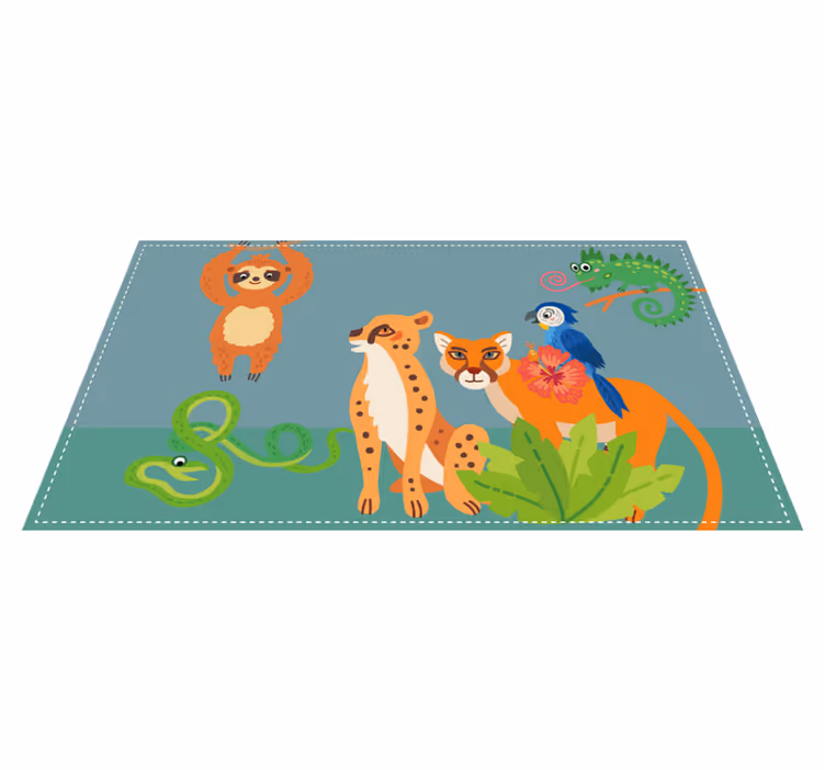 Alfombra vinílica animales jardín de criaturas de la selva - TenVinilo