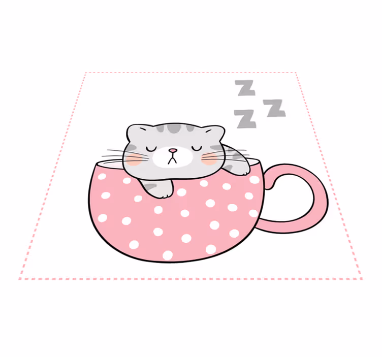 Alfombra vinílica infantil taza de gato durmiendo - TenVinilo