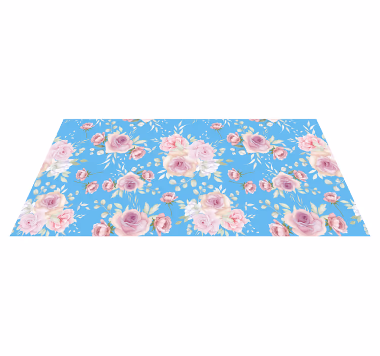 Alfombra vinílica flores flores de rosa sobre azul - TenVinilo