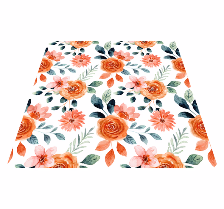 Alfombra vinilo cuadrada Acuarela delicadas flores - TenVinilo
