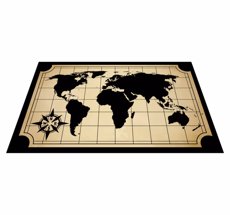 Alfombra de vinilo mapamundi Beige y negro con efecto teja vieja - TenVinilo