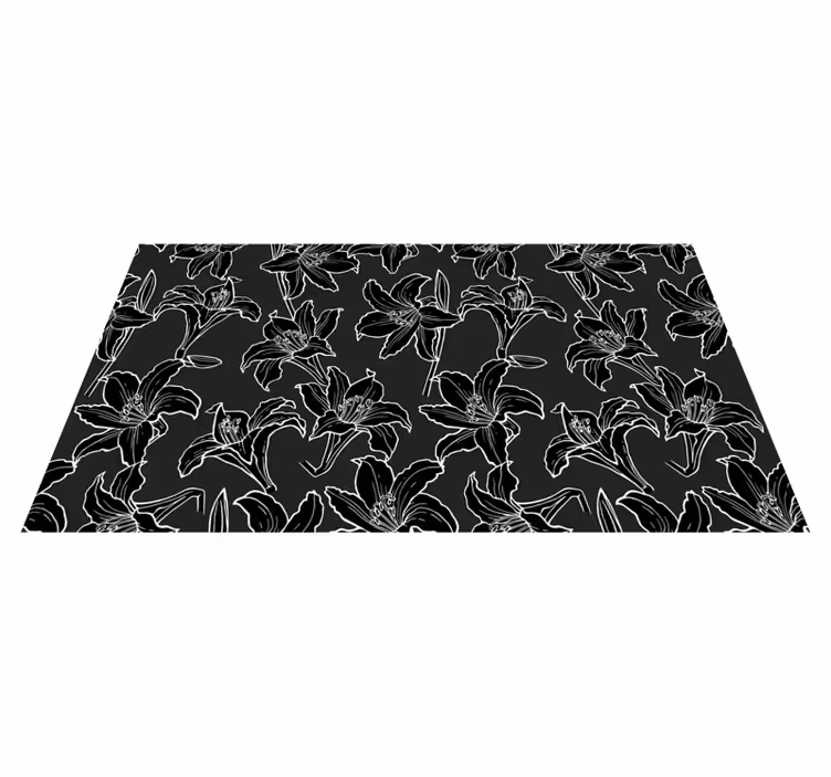 Alfombra vinílica flores arreglo floral negro - TenVinilo
