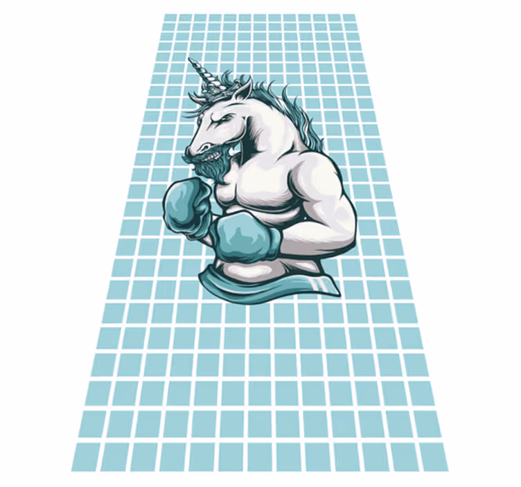 Alfombra vinílica juvenil ilustración de unicornio boxeador - TenVinilo