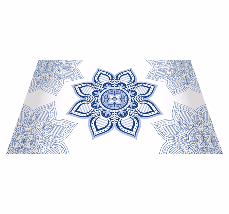 Alfombra vinílica mandala intrincado floral azul - TenVinilo