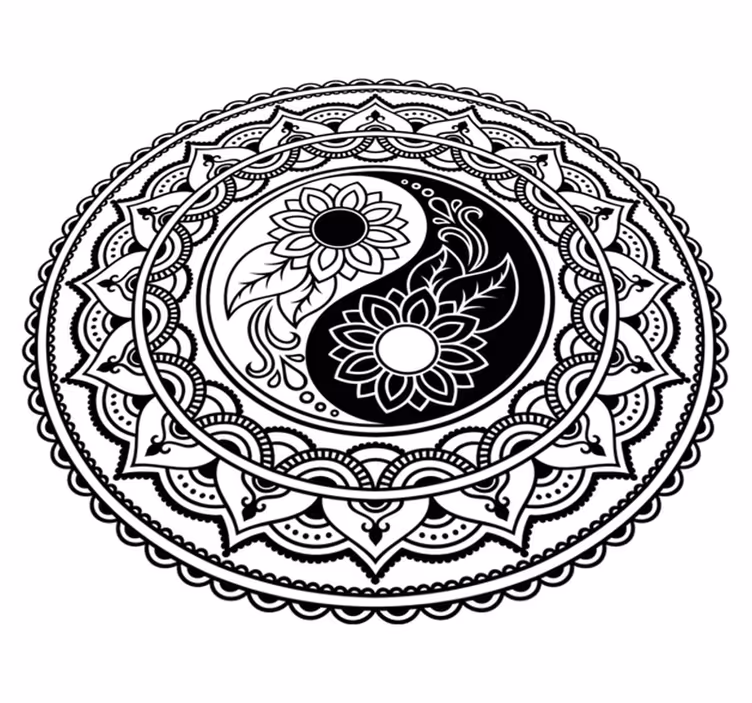 Alfombra vinílica mandala Ying y yang en blanco y negro - TenVinilo