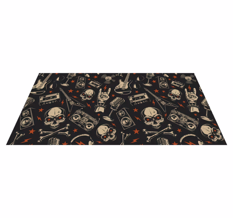 Alfombra vinilo rectangular Patrón musical grunge con calaveras - TenVinilo