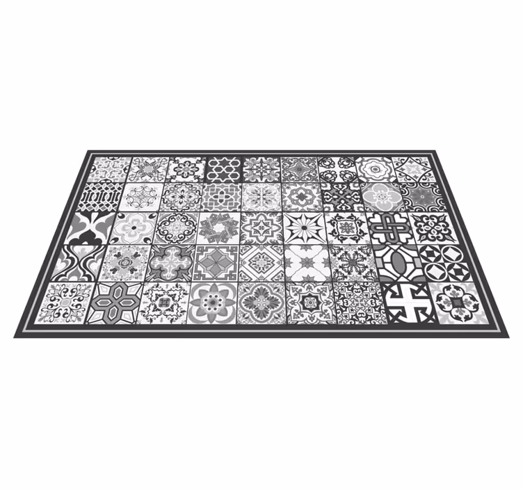 Alfombra vinílica hidráulica Patrón de mosaico rústico gris oscur - TenVinilo