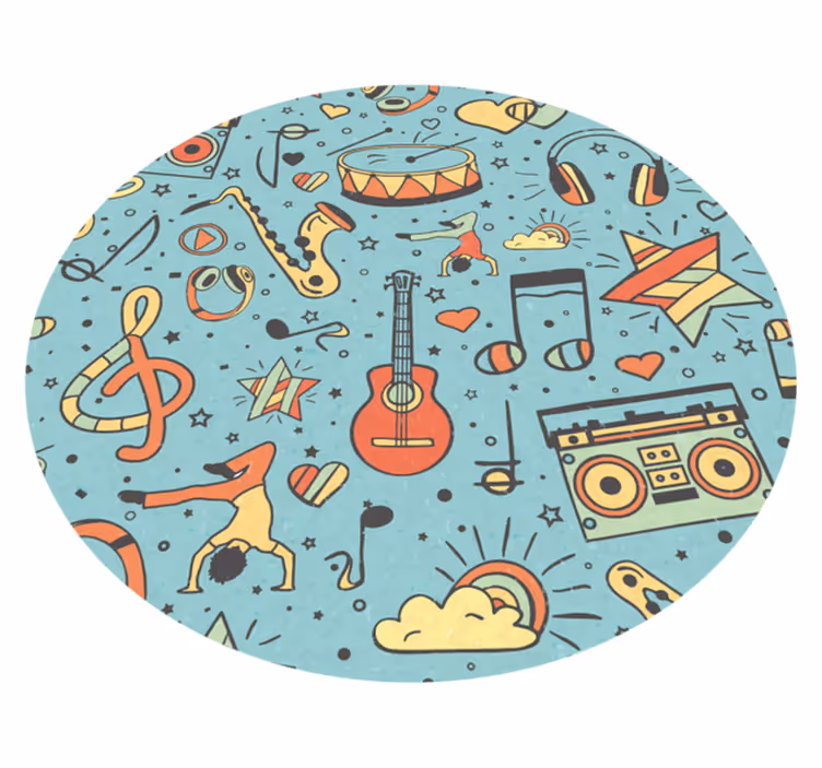 Alfombra vinilo redonda Colorido patrón de notas musicales vintag - TenVinilo