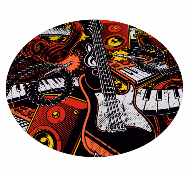 Alfombra vinílica infantil caos de instrumentos musicales - TenVinilo