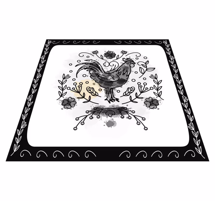 Alfombra vinílica animales gallo floral negro - TenVinilo