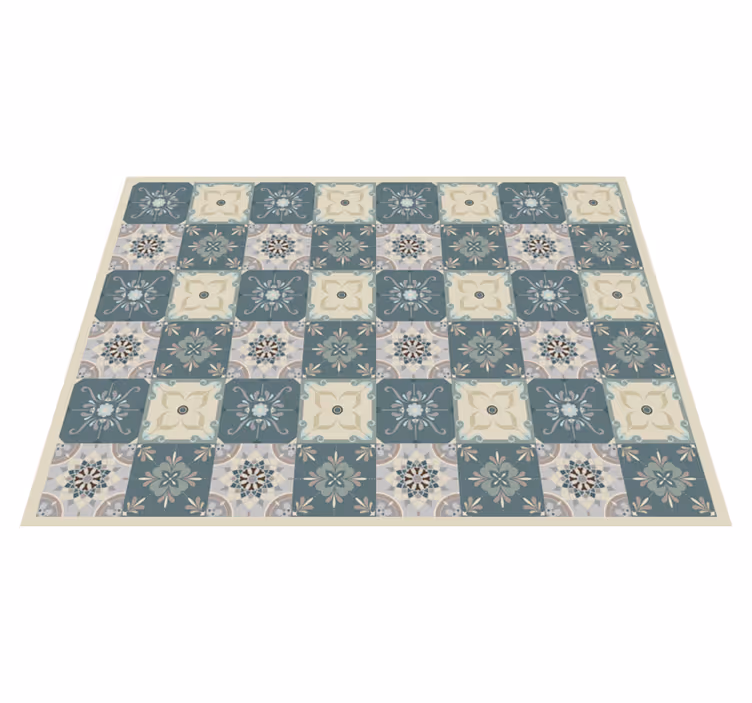 Alfombra vinílica hidráulica Mosaico de estilo vintage azul - TenVinilo