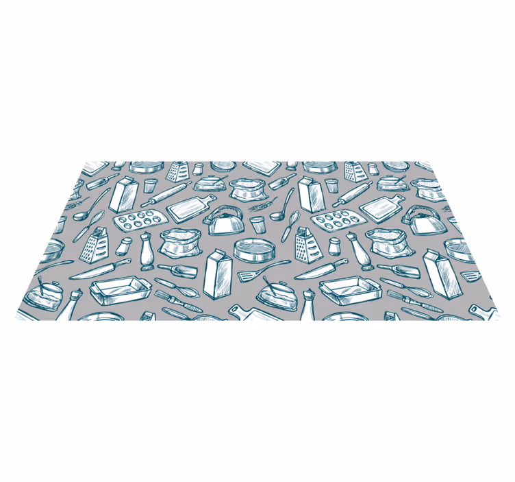 Alfombra vinílica cocina utensilios de cocina - TenVinilo