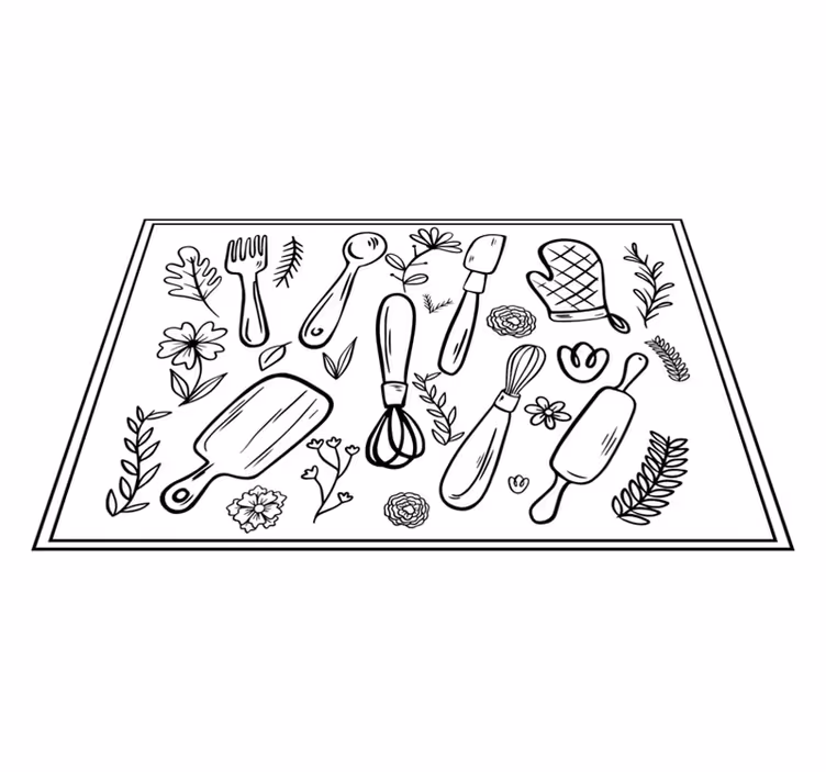 Alfombra vinílica cocina ilustración de utensilios - TenVinilo