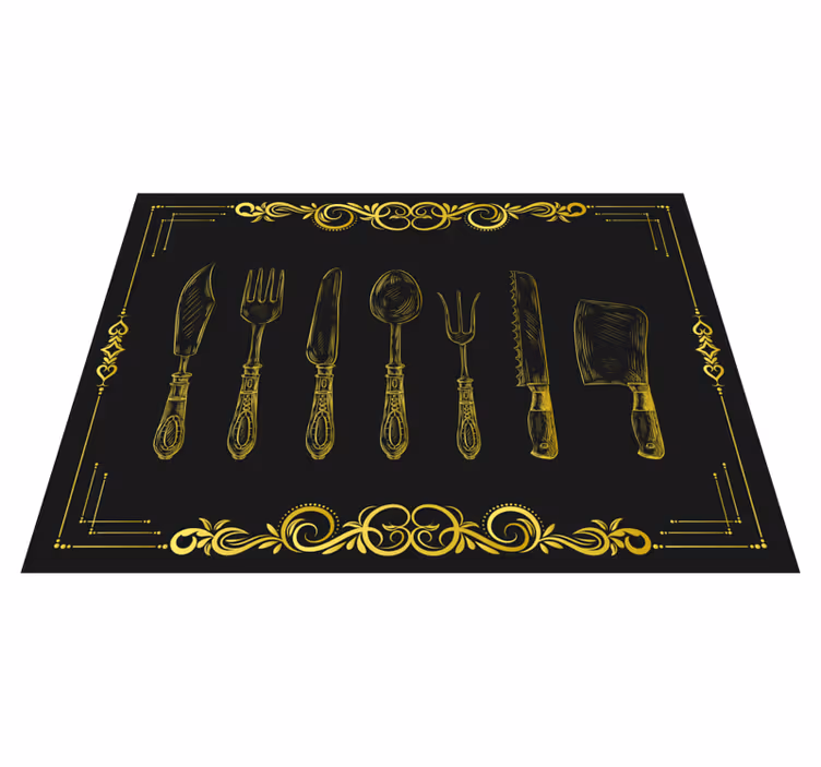 Alfombra vinílica cocina contorno de utensilios de cocina - TenVinilo