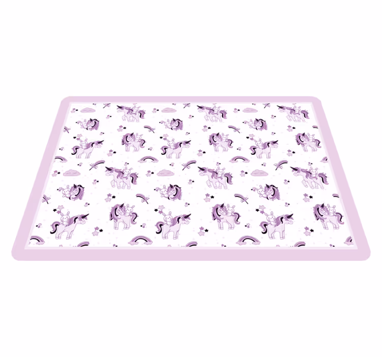 Alfombra vinílica infantil Unicornio y conejo alrededor de estrel - TenVinilo