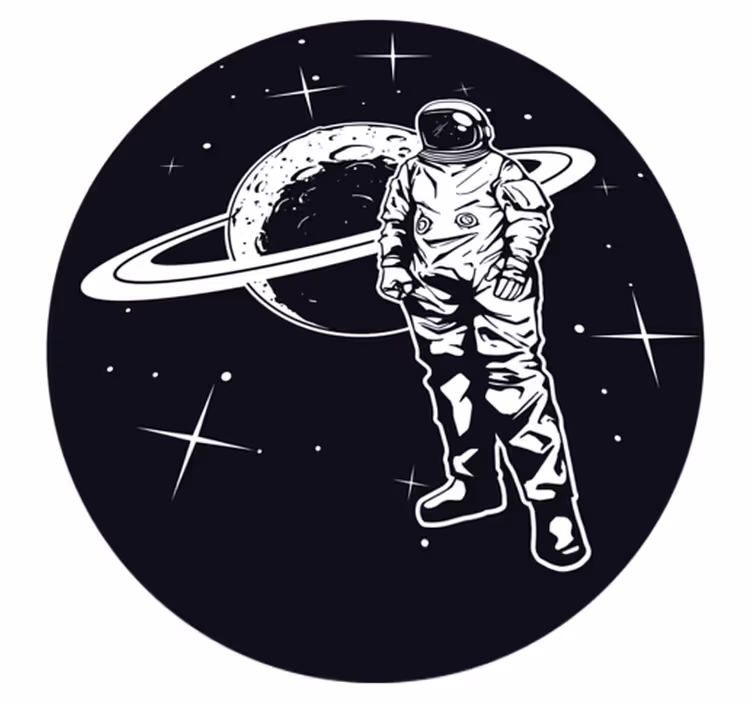 Alfombra vinílica dormitorio Diseño de astronauta con planeta. - TenVinilo