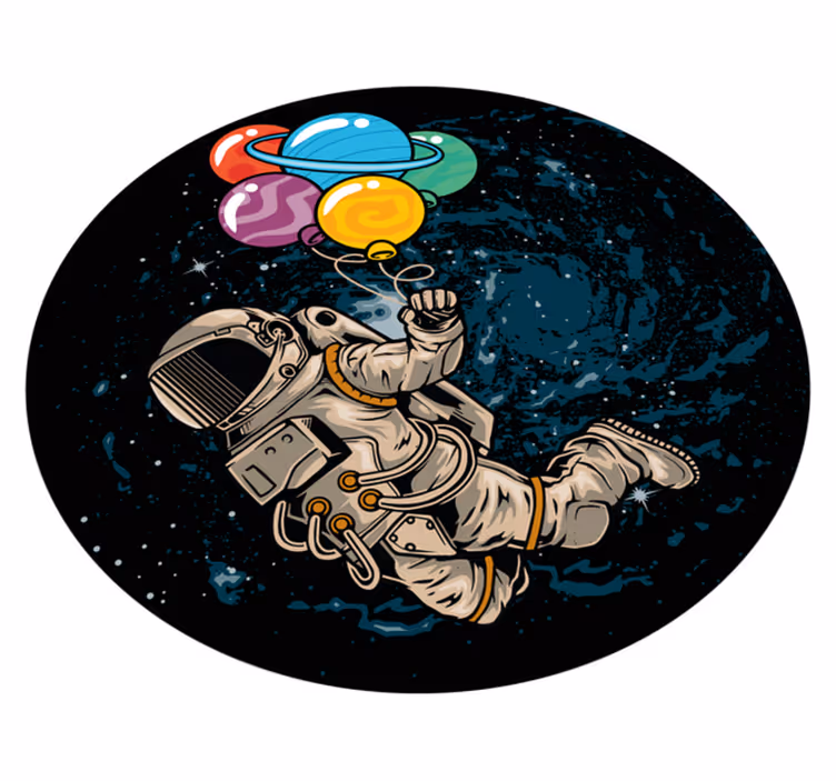 Alfombra vinílica salón Astronauta flotando en el lugar con globo - TenVinilo