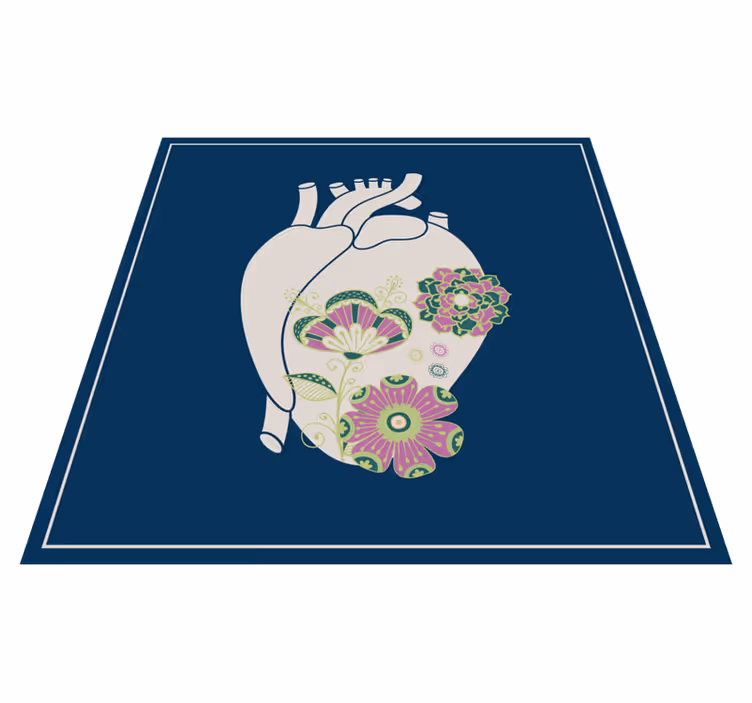 Alfombra vinílica nórdica patrón floral de corazón - TenVinilo
