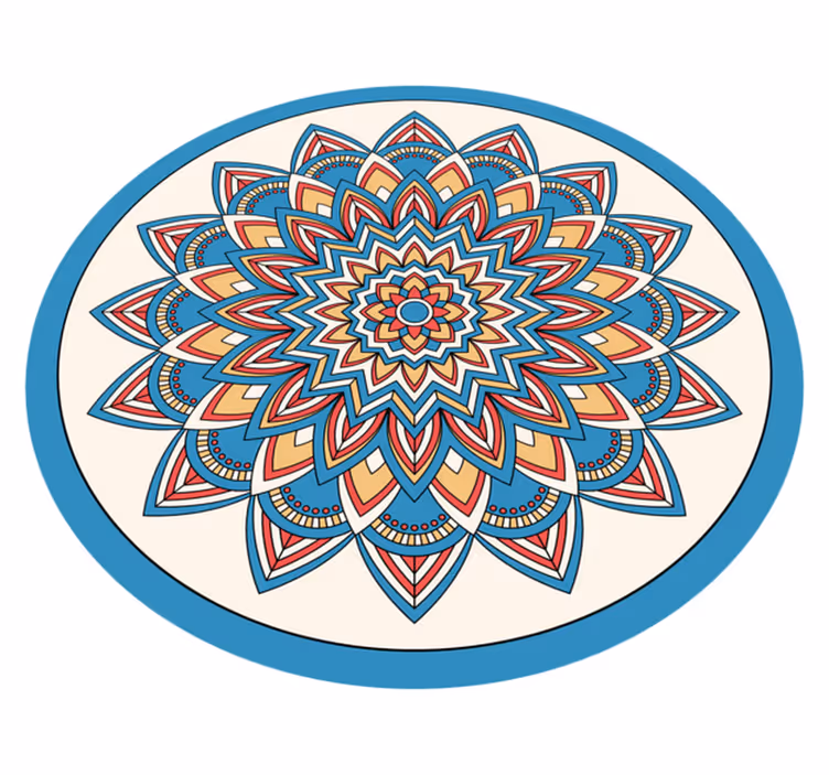 Alfombra vinílica mandala Mandala de flores azul y rojo - TenVinilo