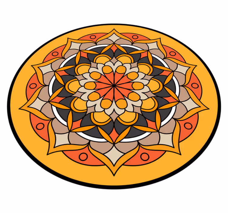 Alfombra vinílica mandala Mandala naranja con flor - TenVinilo