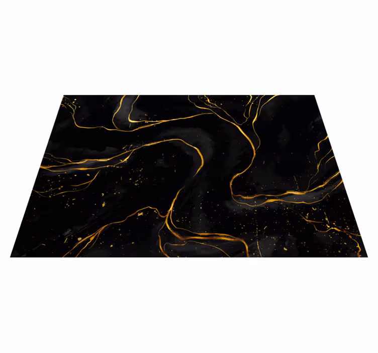 Alfombra vinilo rectangular Mármol negro y dorado - TenVinilo