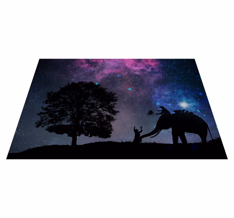 Alfombra vinílica animales aventura cósmica del elefante - TenVinilo
