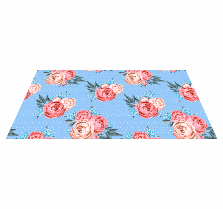 Alfombra vinílica azul patrón de lunares florales - TenVinilo