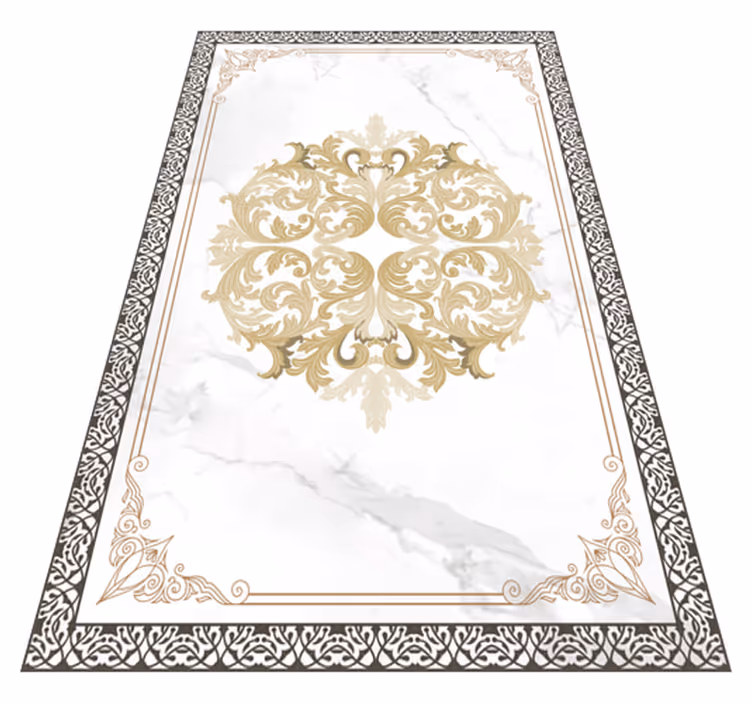 Alfombra vinílica imitación mármol elegante floritura dorada - TenVinilo