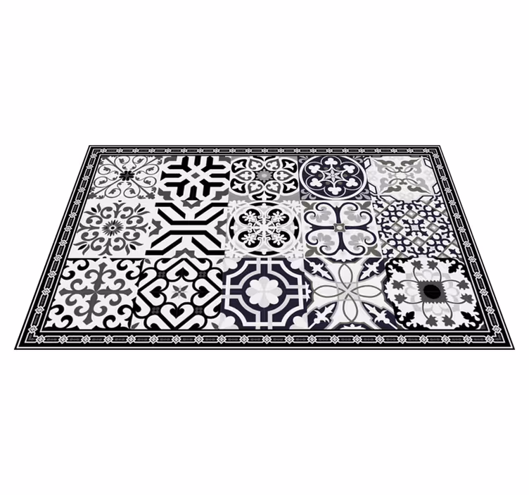 Alfombra vinilo azulejos ornamento floral de tonos oscuros - TenVinilo